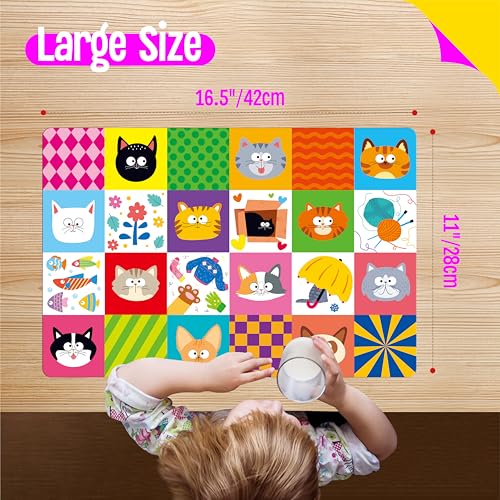 6 Pack Placemats for Kids, Non-Slip Washable Dining Mats, Reusable Cat-Themed Table Mats for Home, Kindergarten, Classroom, Nursery - style: Cat