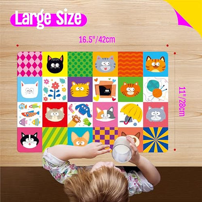 6 Pack Placemats for Kids, Non-Slip Washable Dining Mats, Reusable Cat-Themed Table Mats for Home, Kindergarten, Classroom, Nursery - style: Cat