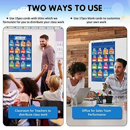 KIKIGOAL Class Jobs Pocket Chart Bulletin Board for School Classroom,Teacher's Helper Classroom Management Educational Pocket Chart (Blue) - color: Blue