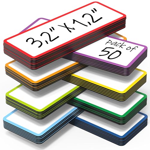 50 Pack Dry Erase Magnetic Labels 3.2x1.2 in - Magnetic Name Tags for Classroom Lockers School Bus - Classroom Magnets for Names - Magnet Labels for Whiteboard - Magnet Names Plates for Classrooms - color: 50 Colored Border, size: 3.2"x1.2"