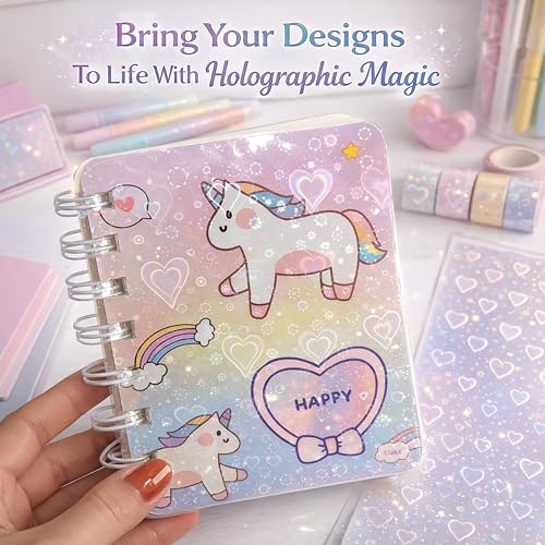 Bleidruck 25 Sheets 8.25x11.7 Inches Hearts Holographic Premium Cold Laminated Film Glitter Holographic Overlay Laminating Self Adhesive Film - style: Hearts