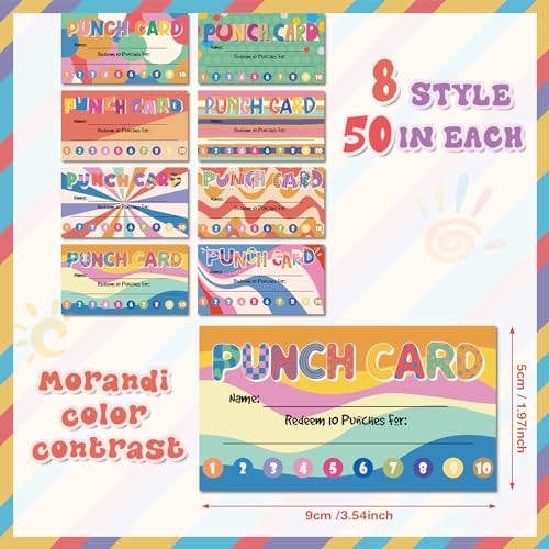 Fumete 400 Pcs Punch Cards for Classroom Reward Cards Behavior Incentive Loyalty Awards for Kids Students Teachers School Business, 8 Styles, 3.5 x 2 in(10 Bright Punches Style) - style: 10 Bright Punches Style