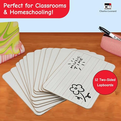 Charles Leonard Dual-Side Mini Dry Erase Boards, Classroom Pack of Mini Lapboards, Set of 12, Plain and Lined Sided Dry Erase White Boards, 9x12 Inches (35120) - color: Plain & Lined, size: 9" x 12" (12-Pack), style: 2-Sided Masonite Board