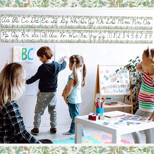 Set of 9 Cursive Writing Bulletin Board Cursive Alphabet Wall Strip for Teacher Supplies, Classroom Teaching Tool, Homeschooling, Kids Education (Eucalyptus) - style: Eucalyptus