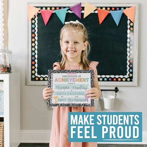Classroom Award Certificates for Students -25 Certificate of Achievement Awards, Gold Star Certificate Paper, Preschool Graduation Certificates for Kids, Kindergarten Diploma, Star Student Honor Roll - style: Composition Notebook
