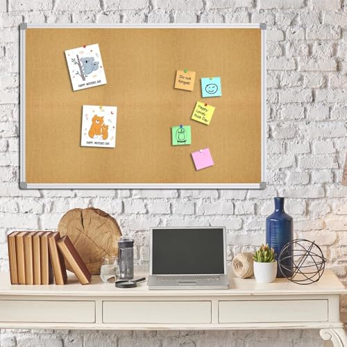 Lockways Large Cork Board Bulletin Board, Bulletin CorkBoard 72 x 36 Inch, Notice Message Pin Board,F Silver Aluminium Frame - size: 72 x 36 Inch