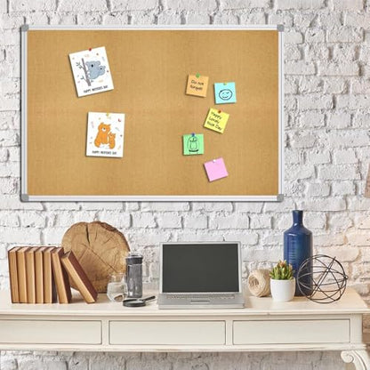 Lockways Large Cork Board Bulletin Board, Bulletin CorkBoard 72 x 36 Inch, Notice Message Pin Board,F Silver Aluminium Frame - size: 72 x 36 Inch