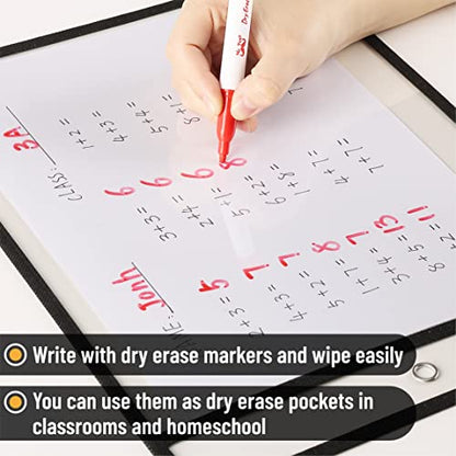 Mr. Pen- Reusable Dry Erase Pocket Sleeves, 10.2" x 14", 6 Pack, Black | Clear Plastic Paper Sleeves, Ticket Holders, Clear Plastic Sheet Protectors, Teacher, School, Classroom Supplies - color: Black, size: 6 Pack