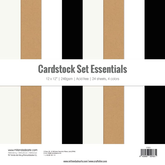 Craftelier - Cardstock Set | Pack of 24 Double-sided Cardstock for Cardmaking, Scrapbooking and Craft Projects | Different Sizes, Colours and Textures (Essentials, 12" x 12") - color: Essentials, size: 12" x 12"