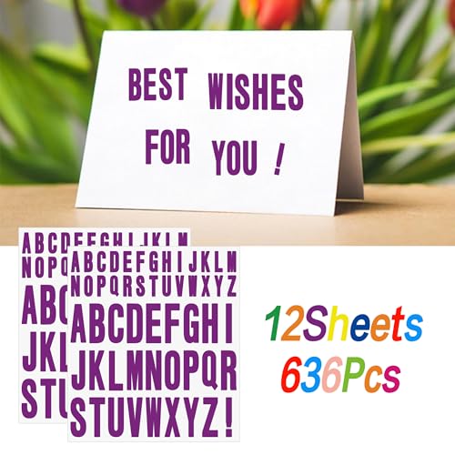 Letter Stickers 636 Pcs Alphabet Sticker,1 inch 2 inch Self Adhesive Vinyl Letter Stickers Aesthetic Waterproof Decals for Scrapbooking Water Bottles Cup Mailbox Poster Bulletin Board (12, Purple) - color: Purple