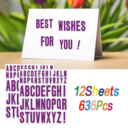 Letter Stickers 636 Pcs Alphabet Sticker,1 inch 2 inch Self Adhesive Vinyl Letter Stickers Aesthetic Waterproof Decals for Scrapbooking Water Bottles Cup Mailbox Poster Bulletin Board (12, Purple) - color: Purple