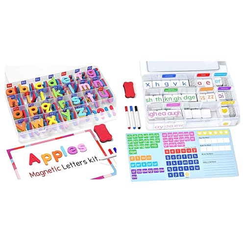 Magnetic Alphabet Letters+Phonics Word Magnetic Letter Tiles-JoyCat 265 Alphabet Tiles, Magnetic Letters Kit with Word-Building Folder and Storage Case, Kindergarten Phonics Awareness, Science of Read