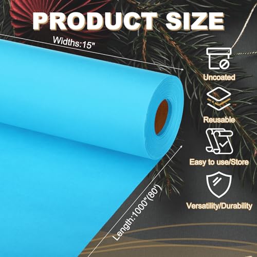 PATIKIL Wrapping Paper, 15"x1000"(80') Bulletin Board Paper Roll Kraft Paper Roll Construction 80GSM for Shipping Packing Gift Wrapping Craft Flower Bouquet Christmas, Light Blue - color: Light Blue, size: 15x1000 Inch
