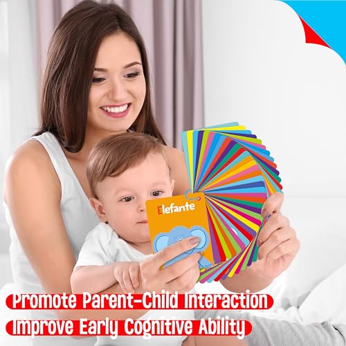 51 PCS Spanish Baby Cognitive Flashcards, Double Sided Printed 7 in 1 Colorful Cards Alphabet, Numbers, Foods, Animals, Shapes, Colors with 2 Reclosable Rings, Learning Tool for Toddlers - style: Spanish Cognitive Flashcards
