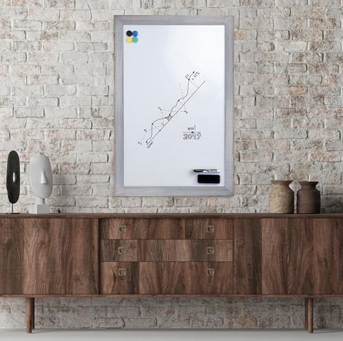 Real Wooden Framed Magnetic Dry Erase Whiteboard, 24" X 36", Vertical/Horizontal Wall Mount, Includes Black Marker, Eraser and 4 Magnets, by Better Office Products (Gray Wash) - style: Gray Wash