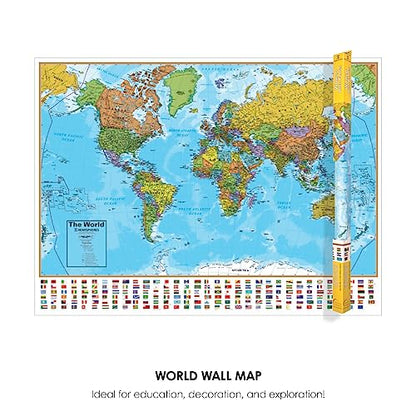 Waypoint Geographic Blue Ocean Series World Wall Map, Laminated World Map Poster, Educational Wall Art For Home, Classroom, or Office, Unique Gifts, 51” x 38”