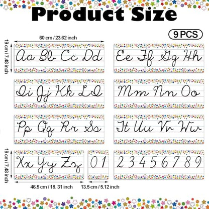 Set of 9 Confetti Cursive Writing Bulletin Board Colorful Cursive Alphabet Wall Strip for Teacher Supplies, Classroom Teaching Tool, Homeschooling, Kids Education - style: Confetti