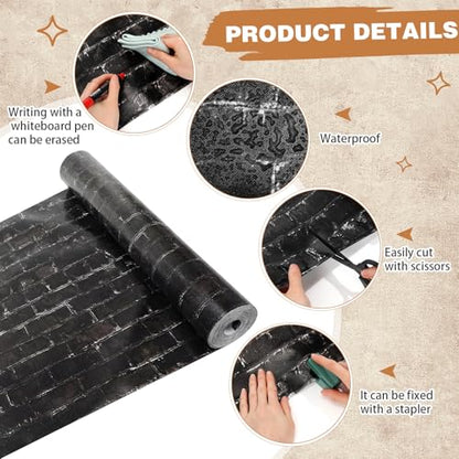 Breling Black Non-Woven Brick Bulletin Board Roll Heavy Duty Reusable Waterproof Erasable Bulletin Board 24inch*60ft Fade Resistant Wrinkle Resistant Poster Fabric Background Roll for Classroom - color: Black