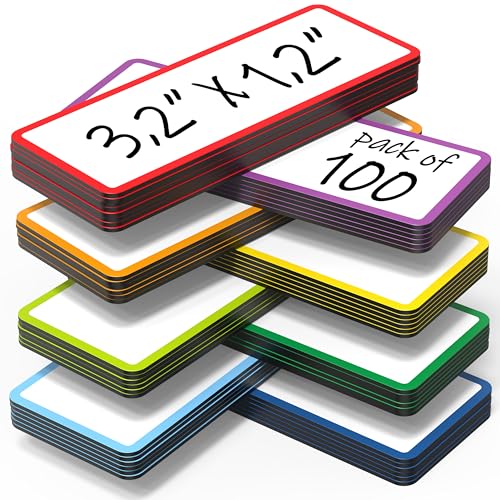 100 Pack Dry Erase Magnetic Labels 3.2x1.2 in - Magnetic Name Tags for Classroom Lockers School Bus - Classroom Magnets for Names - Magnet Labels for Whiteboard Magnet Names Plates for Classrooms - color: 100 Colored Border, size: 3.2"x1.2"