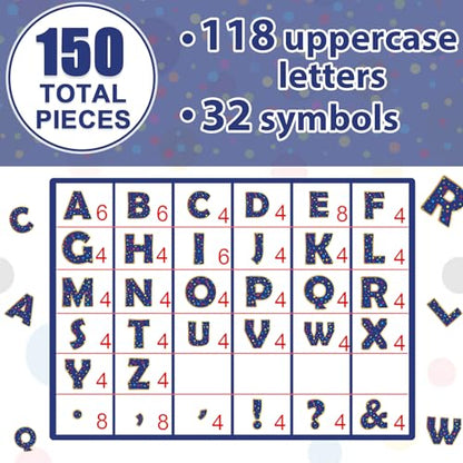 150 PCS Large 6" Bulletin Board Letters Set, Blue with Colorful Polka Dot Classroom Alphabet Cutout Letter for Bulletin Board Display Home School, A Great Helper to Inspire Students' Learning Interest - style: Blue Polka Dot