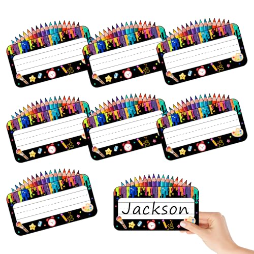 36 Pcs Student Name Tags for Desks Pencil Self Adhesive Name Tags for Classroom Back to School Student Name Plate for Bulletin Board First Day of School Gifts - color: A-pencil