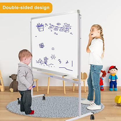 H-Qprobd Mobile Whiteboard 36"x24" Magnetic Dry Erase Board with Stand - Adjustable Height Double Side Rolling White Boards on Wheels for Home, Office & School - size: 36x24