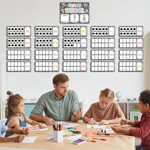 Composition Number of The Day Posters Back to School Countdown Bulletin Board Decoration First Day of School Poster Composition Place Value Chart for Classroom Hundreds Tens Ones Counting Pocket Chart - style: Composition book
