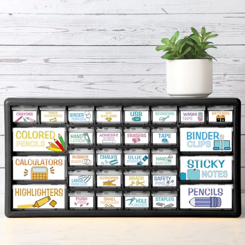 Frienda 84 Pcs 4 Sheet Toolbox Labels for Teacher Classroom Tool Box Storage Stickers Teacher Drawer Tag Colorful Classroom Decor for Back to School Organization(Colorful) - style: Colorful