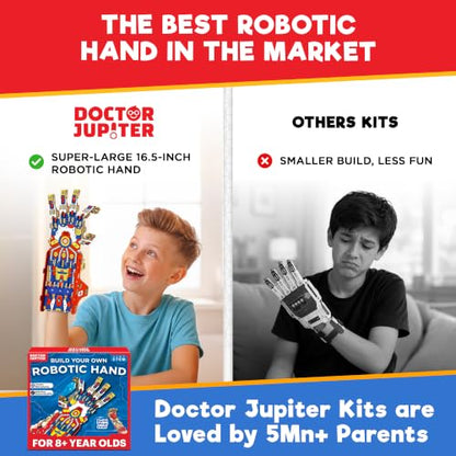Doctor Jupiter Robotic Hand STEM Toy for Ages 8-13 | Birthday Gifts for Boys & Girls 8,9,10,11,12,13,14 Year Old | Cyborg Hand, Engineering Kit | Learning & Educational Toys - style: Robotic Hand: 8+