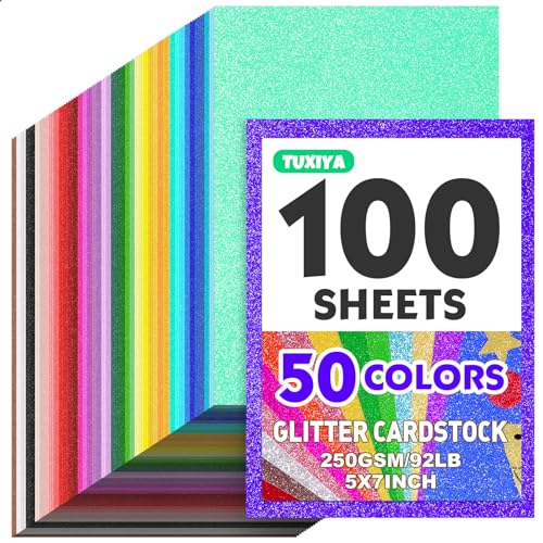 100 Sheets 5" X 7" Glitter Cardstock,50 Assorted Colors 250GSM/92LB Glitter Card stock,No-Shed Sparkly Glitter Paper for Arts and Crafts, Decorative, Card Making, Scrapbooking, DIY Projects - size: 5X7in 100p