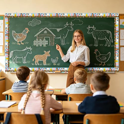 BeYumi Farm Animals Border Trim - 65ft Back to School Farm Animals Straight Rolled Border Trim Cute Cartoon Animal Bulletin Board Set School Classroom Office Farmhouse Chalkboard Party Holiday Decor - style: Farm Animal