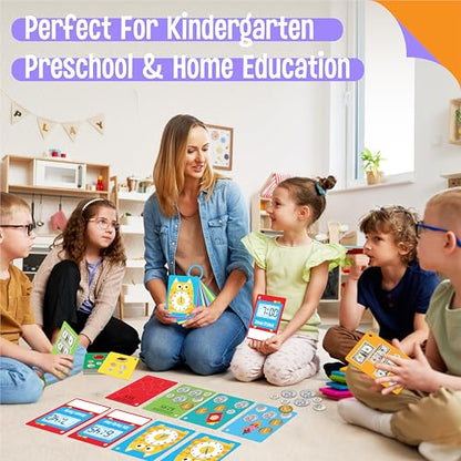 52 PCS Time & Money Flashcards, Double Sided Cognition Cards-Coin Value, Coin Combinations, Counting Coins, Telling Time, Reading Clocks, Learning Tool for Kids Ages 6+ Kindergarten Toddlers - style: Time & Money