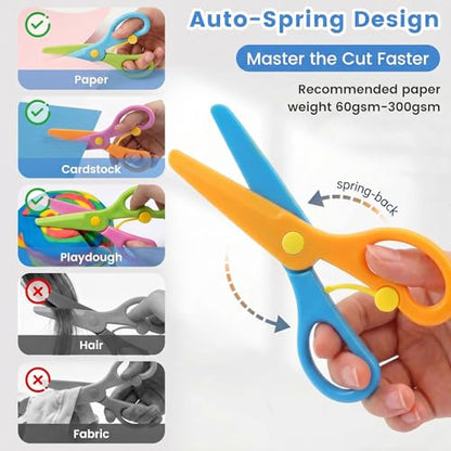 LovesTown Kids Scissors, 8PCS Blunt Tip Training Safety Scissors Stocking Stuffer for Toddler & Children, Anti-Pinch Design, Child Hand-Eye Coordination Development, Art Craft Cutting Paper Supplies