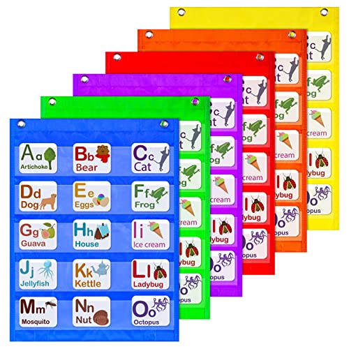 Lincia 6 Pcs Classroom Magnetic Pocket Chart Squares Teacher Small Mini Pocket Chart Organizer Back to School Resources for Homeschool Schedule Activities, 6 Colors(17.7 x 14 Inch)