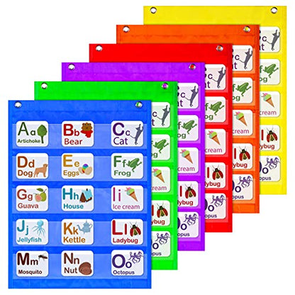Lincia 6 Pcs Classroom Magnetic Pocket Chart Squares Teacher Small Mini Pocket Chart Organizer Back to School Resources for Homeschool Schedule Activities, 6 Colors(17.7 x 14 Inch)