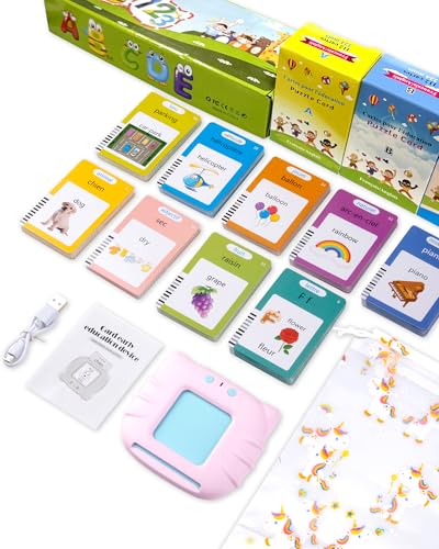 510 Words French Flash Cards for Kids, Toddler Learning Resources Toy, Autism Sensory Toys for Autistic Children Aged 2-4 Pink (French/English/Bilingual) - style: French 510 Words (Pink)