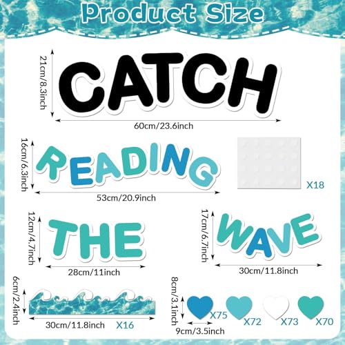 Summer Ocean Reading Bulletin Board Decorations Ocean Waves Theme Bulletin Board Set Catch The Reading Wave Half Heart Cutouts for Library School Classroom Chalkboard Wall Decor - style: Ocean Waves