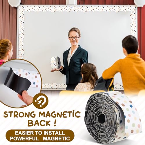 Tellegloww 36 ft Scalloped Magnetic Border Magnetic Border for Whiteboard Bulletin Board Borders Reusable Rolled Borders Trim for Office Chalkboard(Polka Dot) - style: Polka Dot
