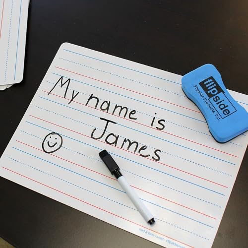 Flipside Products 9" x 12" Two-Sided Magnetic Red & Blue Ruled/Plain Dry Erase Learning Mat, Handwriting Practice, Education Learning, Lined, Economical - 48 Pack - style: Magnetic