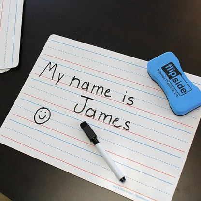 Flipside Products 9" x 12" Two-Sided Magnetic Red & Blue Ruled/Plain Dry Erase Learning Mat, Handwriting Practice, Education Learning, Lined, Economical - 48 Pack - style: Magnetic