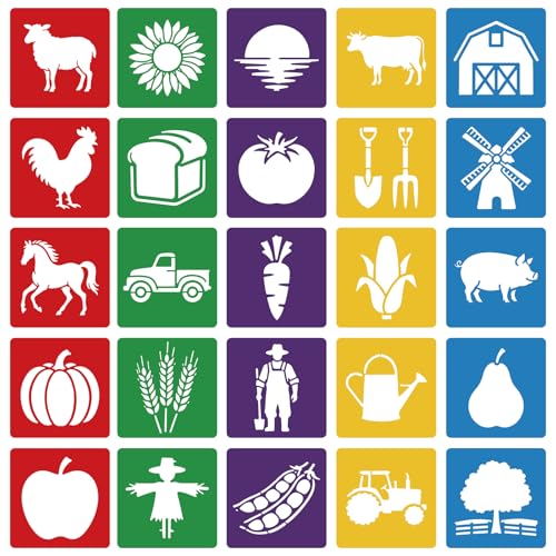 CUTHOLLOW 25PCS Farm Theme Painting Shape Stencils Sets - 8 Inch Reusable&Washable Drawing Template, Different Primary Themed Sidewalk Chalk Art Stencils Kit for Craft Room Wall Paper - style: Farm Theme