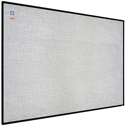 JILoffice Cork Linen Bulletin Board 48 X 36 Inch (Grey), Black Aluminum Frame Wall Mounted Board Memo Pin Board for Office Home and School - color: Grey, size: 48"x 36"
