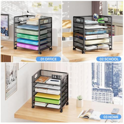 Simple Trending 6-Tier Letter Tray Organizer, Metal Mesh File Holder, Black | 6-Tier Large Capacity Paper Organizer | Metal Mesh | Non-Slip Feet | Tool-Free Assembly | 24H Support | Black for Office - size: 13.4" x 9.4" x 15.6"