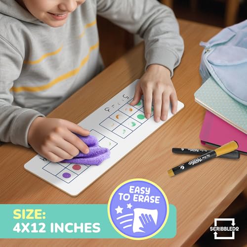 SCRIBBLEDO Dry Erase Ten Frame Board - 4" x 12" Double Sided Dry Erase Boards for Kids to Visualize and Practice Base 10 Number Concepts - Math Practice Board for Home School and Classroom