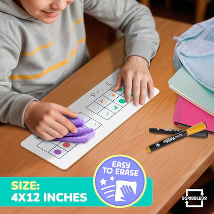 SCRIBBLEDO Dry Erase Ten Frame Board - 4" x 12" Double Sided Dry Erase Boards for Kids to Visualize and Practice Base 10 Number Concepts - Math Practice Board for Home School and Classroom