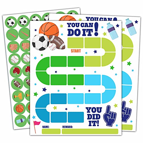 10 Sports Reward Chart with 216 Round Stickers, Incentive Behavior Chart for Kids at Home Classroom, Kids Routine Daily Chore Sticker Chart-A14 - style: Sports Reward Chart with