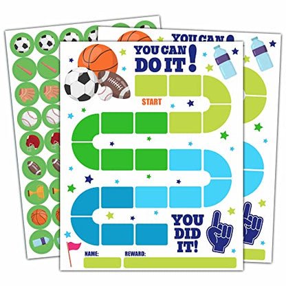 10 Sports Reward Chart with 216 Round Stickers, Incentive Behavior Chart for Kids at Home Classroom, Kids Routine Daily Chore Sticker Chart-A14 - style: Sports Reward Chart with