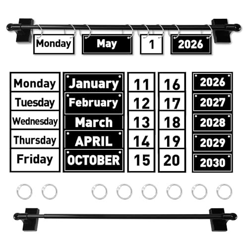 2026 Upgraded Magnetic Rod Black and White Flip Calendar for Classroom, Classroom Calendar Date Cards Black and White Classroom Decor Bulletin Board Set