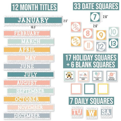 Hadley Designs Classroom Calendar Set Bulletin Board Decorations - Boho School Calendar for Classroom Decor, Kindergarten Preschool Elementary Teacher Must Haves, Homeschool & Daycare Essentials - style: Boho Muted