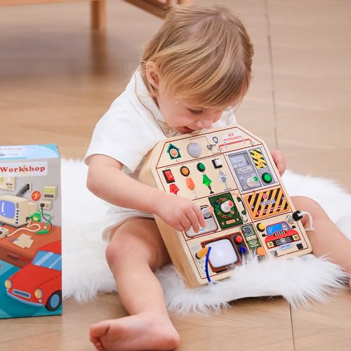 JAUNTY Montessori Wooden Busy Board for Toddlers 3 4 5 Years Old, Wooden Sensory Toddler Toys with LED Light Switches, TV Radio Telegram and Car Driving, Travel Toys Birthday for Boys Girls - size: Special Agent